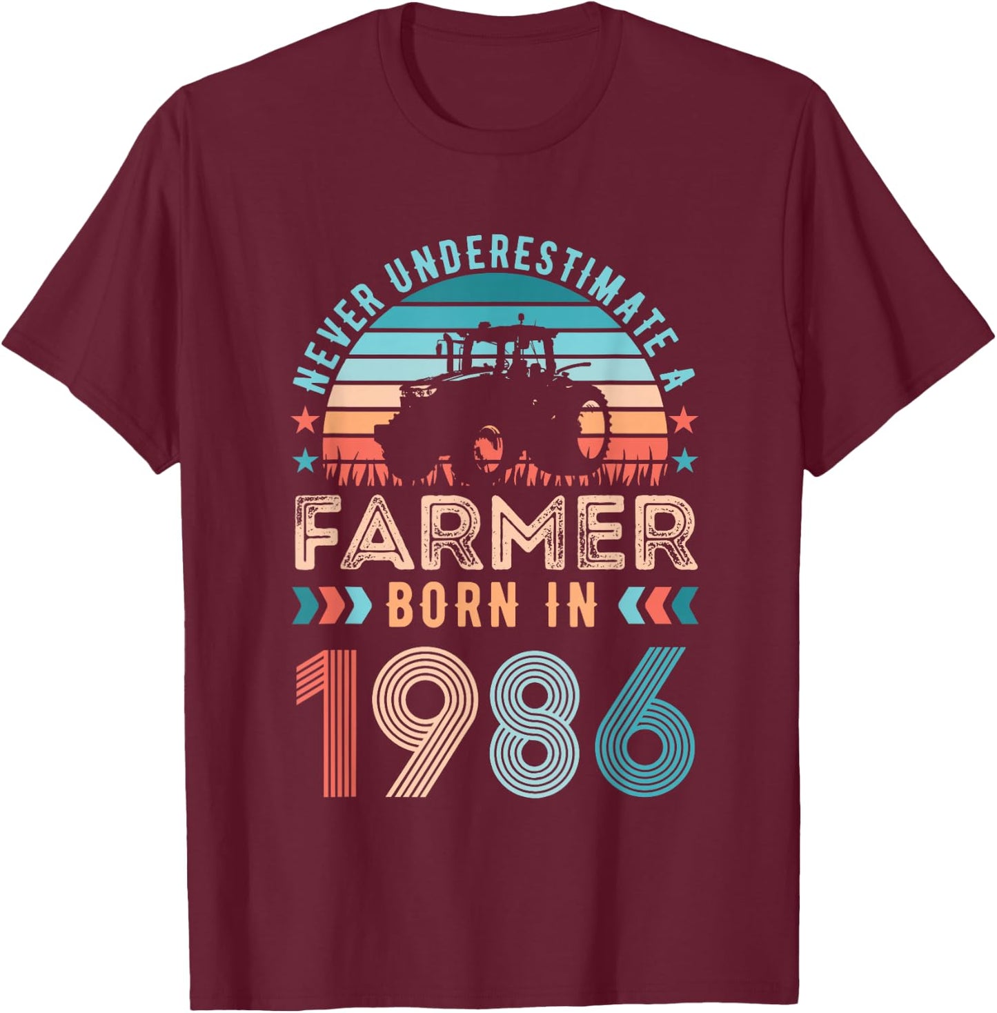 Farmer born in 1986 40th Birthday Farming Gifts T-Shirt - T-Shirt | Maroon