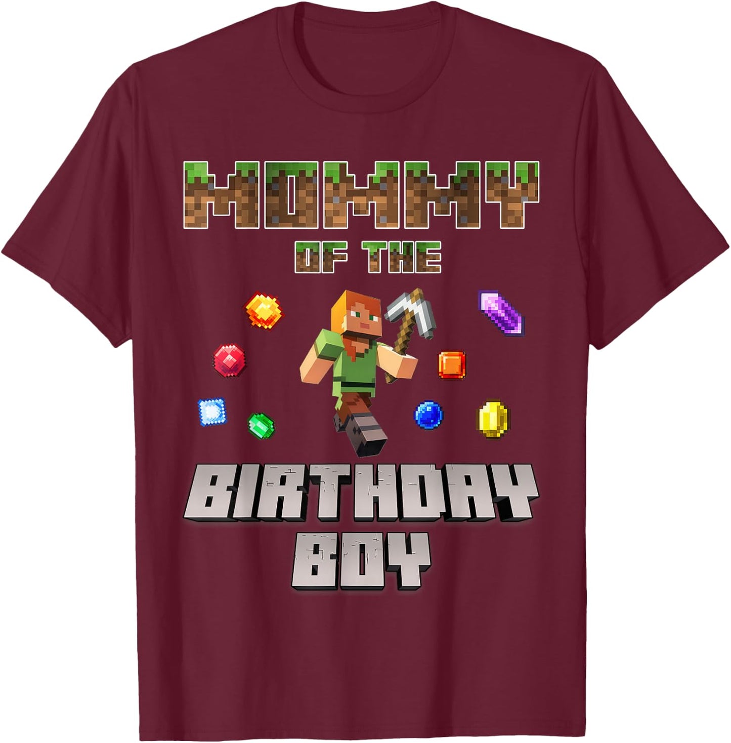 Mommy Of The Birthday Boy Video Gamer Pixel Number T-Shirt - T-Shirt | Maroon