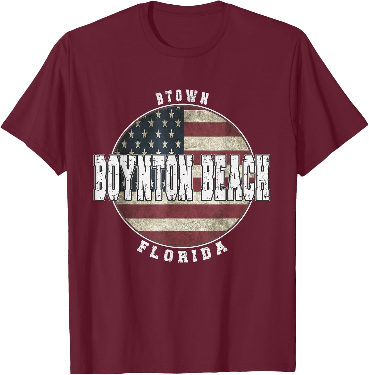 Boynton Beach Florida, Vintage American Flag T-Shirt - T-Shirt | Maroon