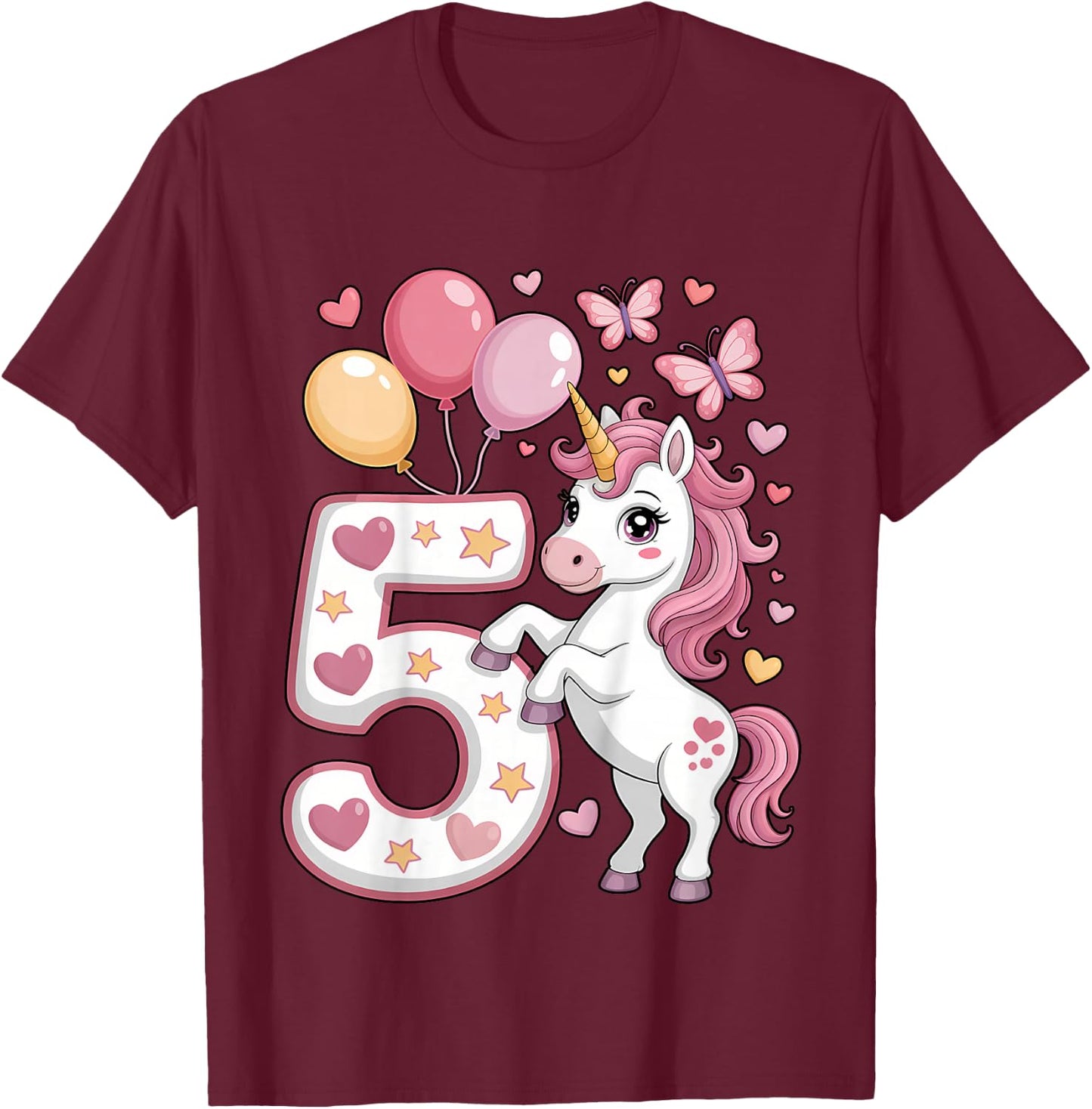 Einhorn 5. Geburtstag Mädchen Alter 5 Pferd I Am 5 Jahre alt Kinder T-Shirt - T-Shirt | Maroon