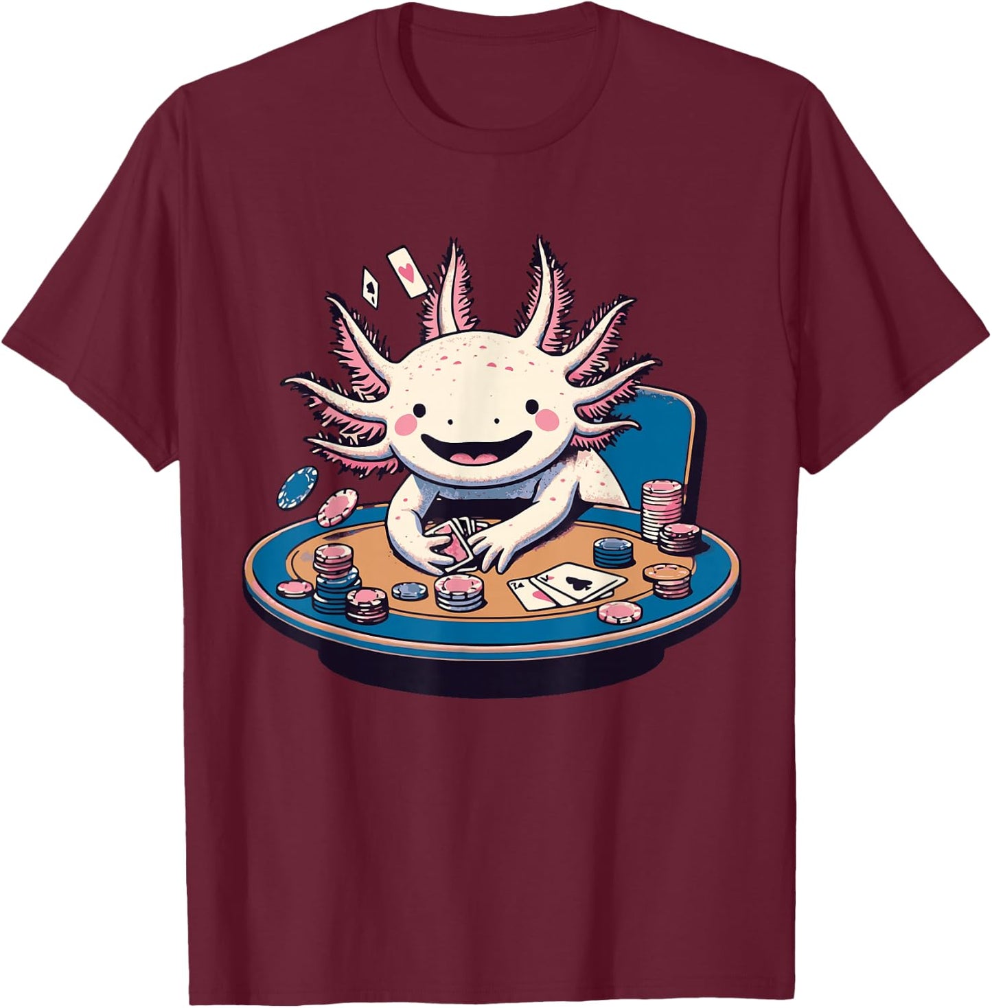 Axolotl Poker Anime Kawaii Axolotl Animal Card Games Lover T-Shirt - T-Shirt | Maroon