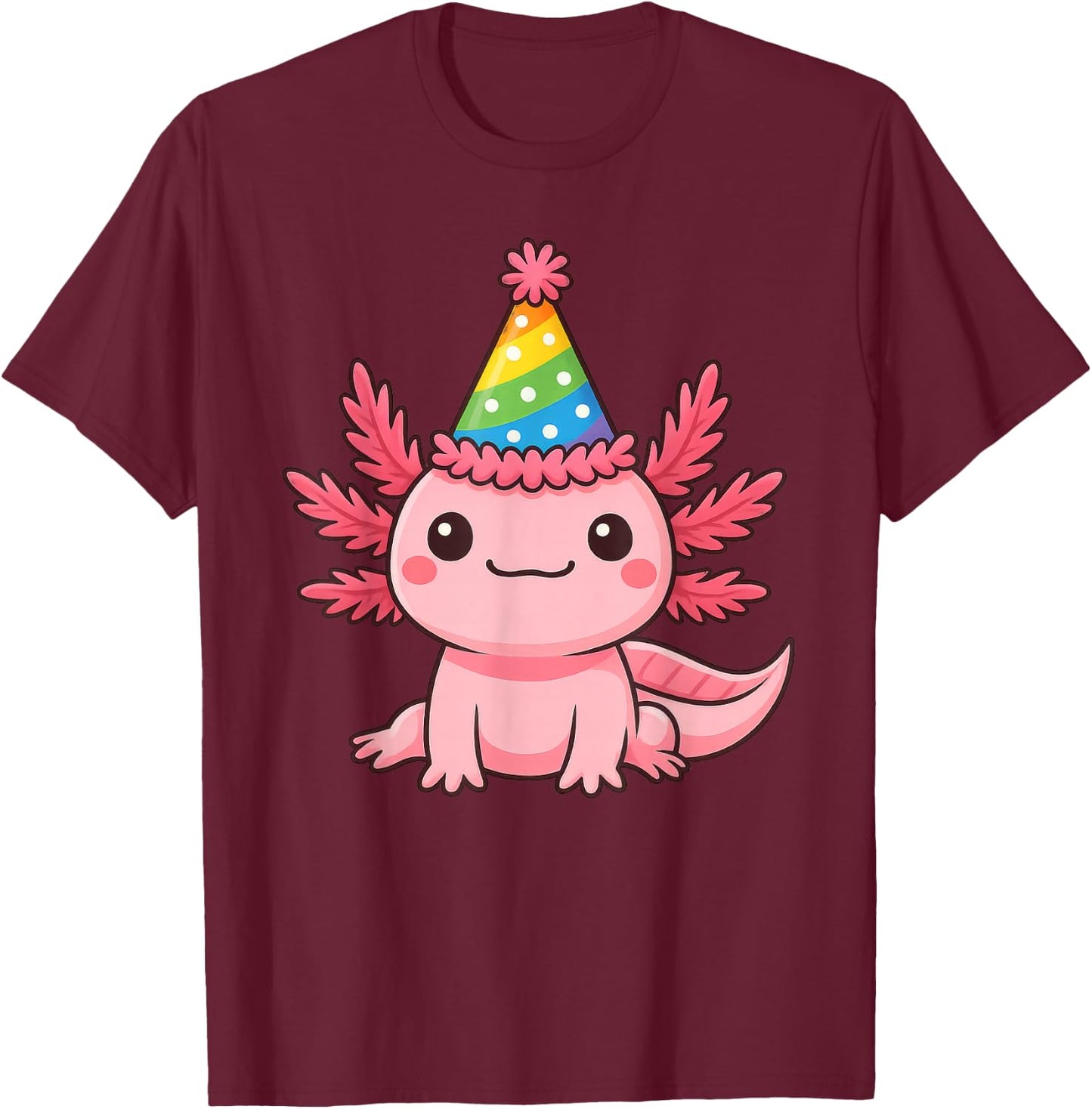 Anime Kawaii Axolotl Birthday Party Hat T-Shirt - T-Shirt | Maroon