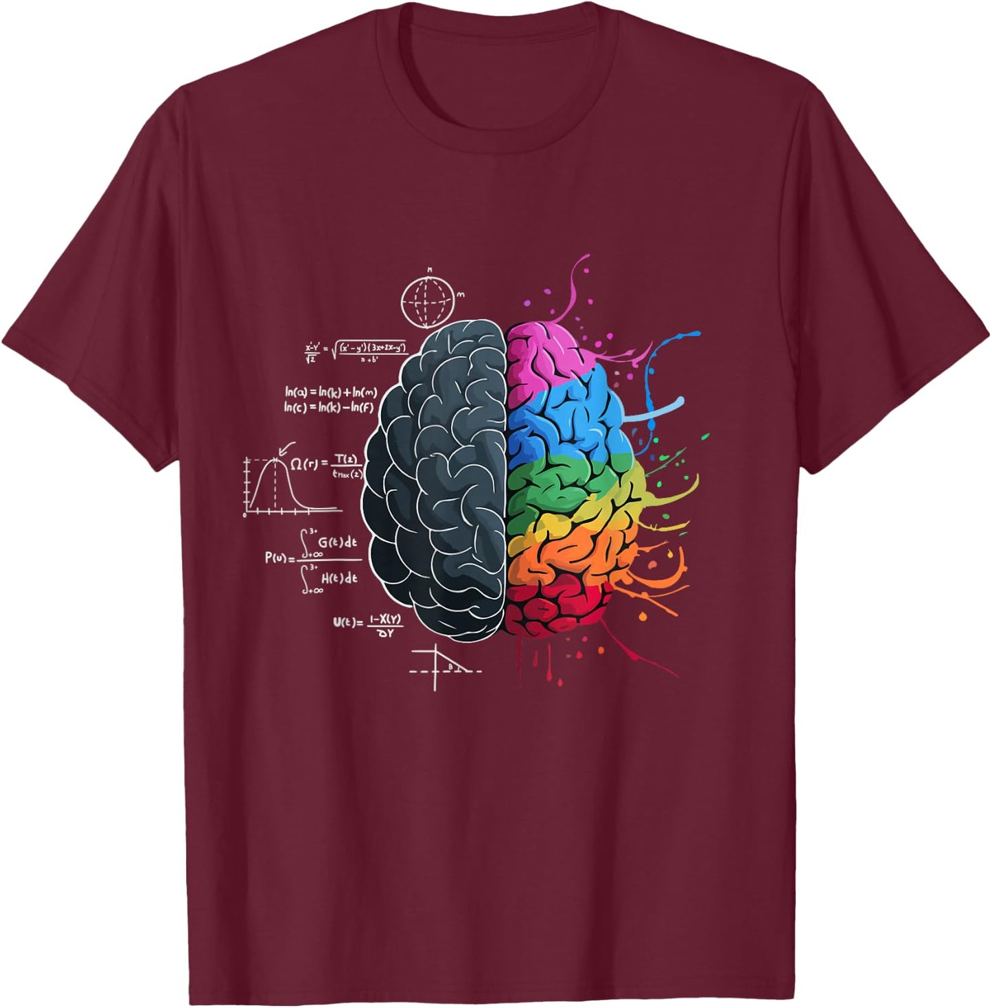 Balanced Brain: Logic Meets Art , Black, S T-Shirt - T-Shirt | Maroon