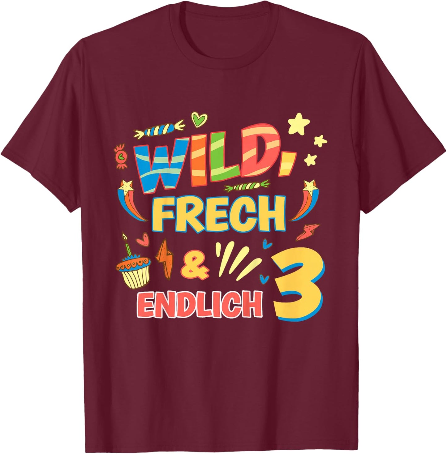 Children's Wild Cheeky and Finally 3 Years Birthday Shirt Birthday , black T-Shirt - T-Shirt | Maroon