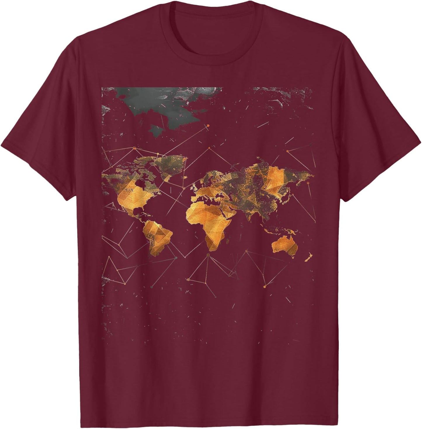 Geometric World Map T-Shirt - T-Shirt | Maroon