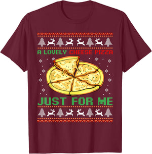 A Lovely Cheese Pizza Just For Me Christmas Tree T-Shirt - T-Shirt | Maroon