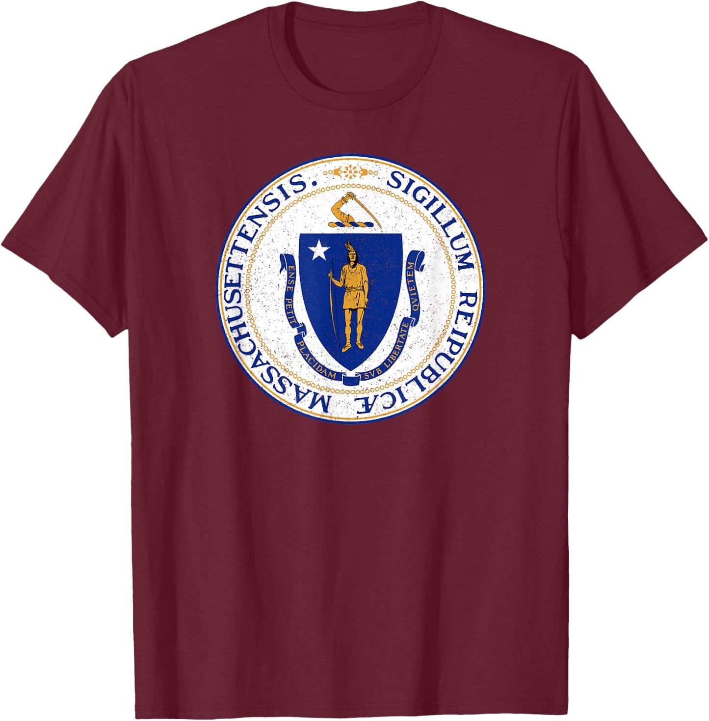Massachusetts State Seal Flag T-Shirt - T-Shirt | Maroon