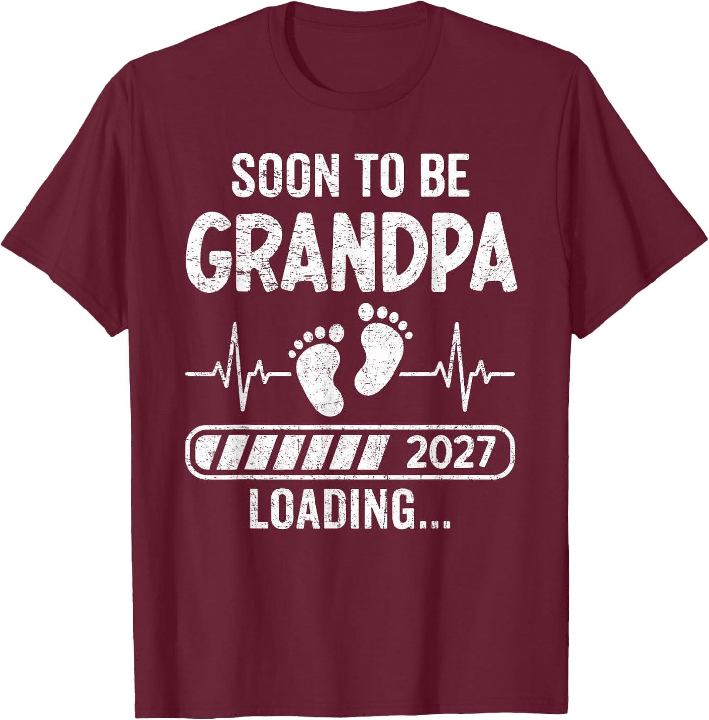 Retro Soon to Be Grandpa 2027 Loading Pregnancy Announcement T-Shirt - T-Shirt | Maroon