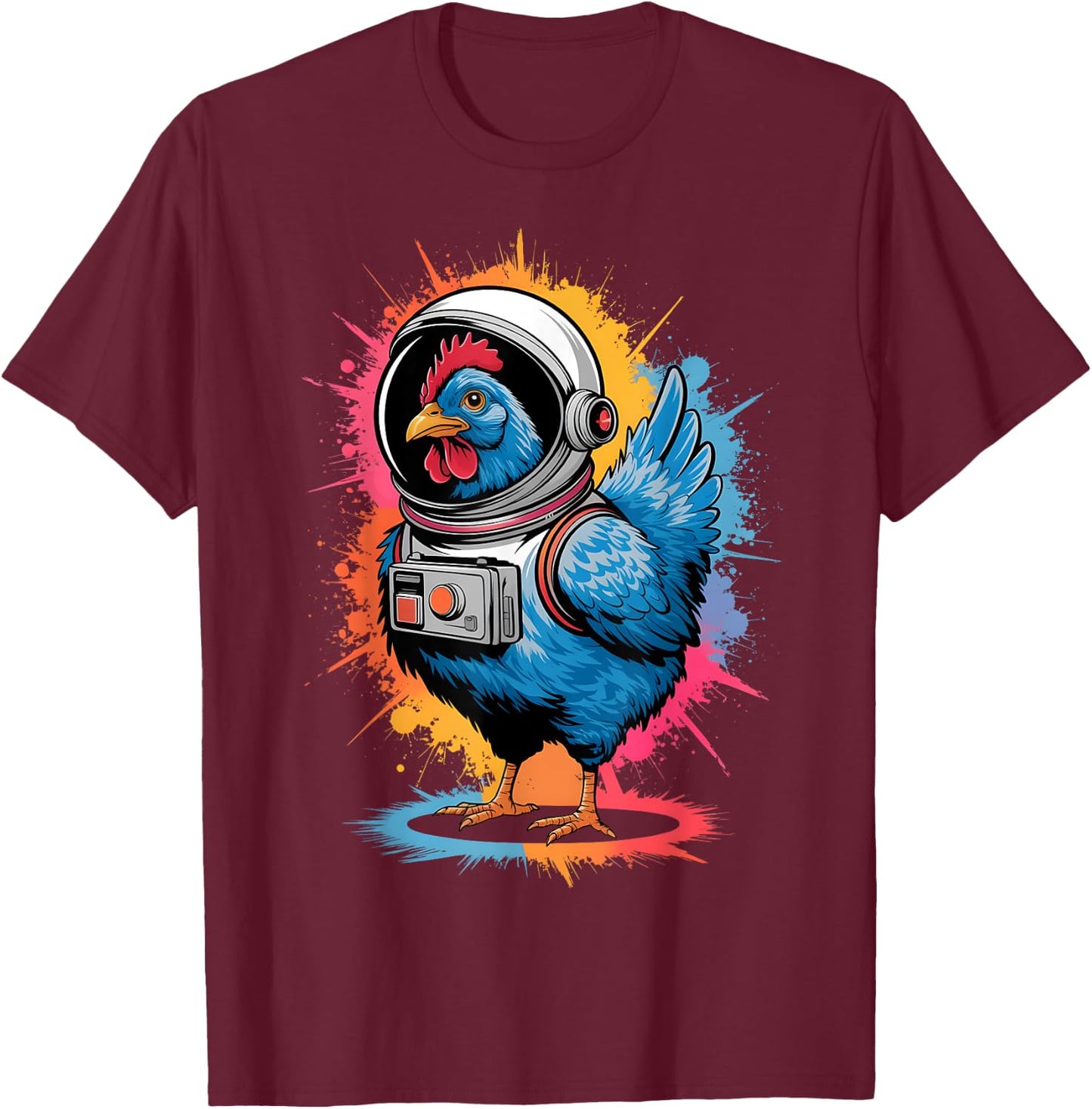 Funny Chicken Graphic Astronaut Chicken -Adults, -Kids Chicken Lover Black Small Classic Fit Imported Cotton, Polyester Short Sleeve T-Shirt - T-Shirt | Maroon