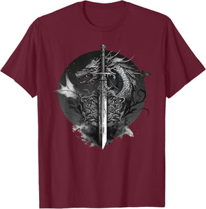 Dragon Sword Medieval Ren Faire Renaissance Faire T-Shirt - T-Shirt | Maroon