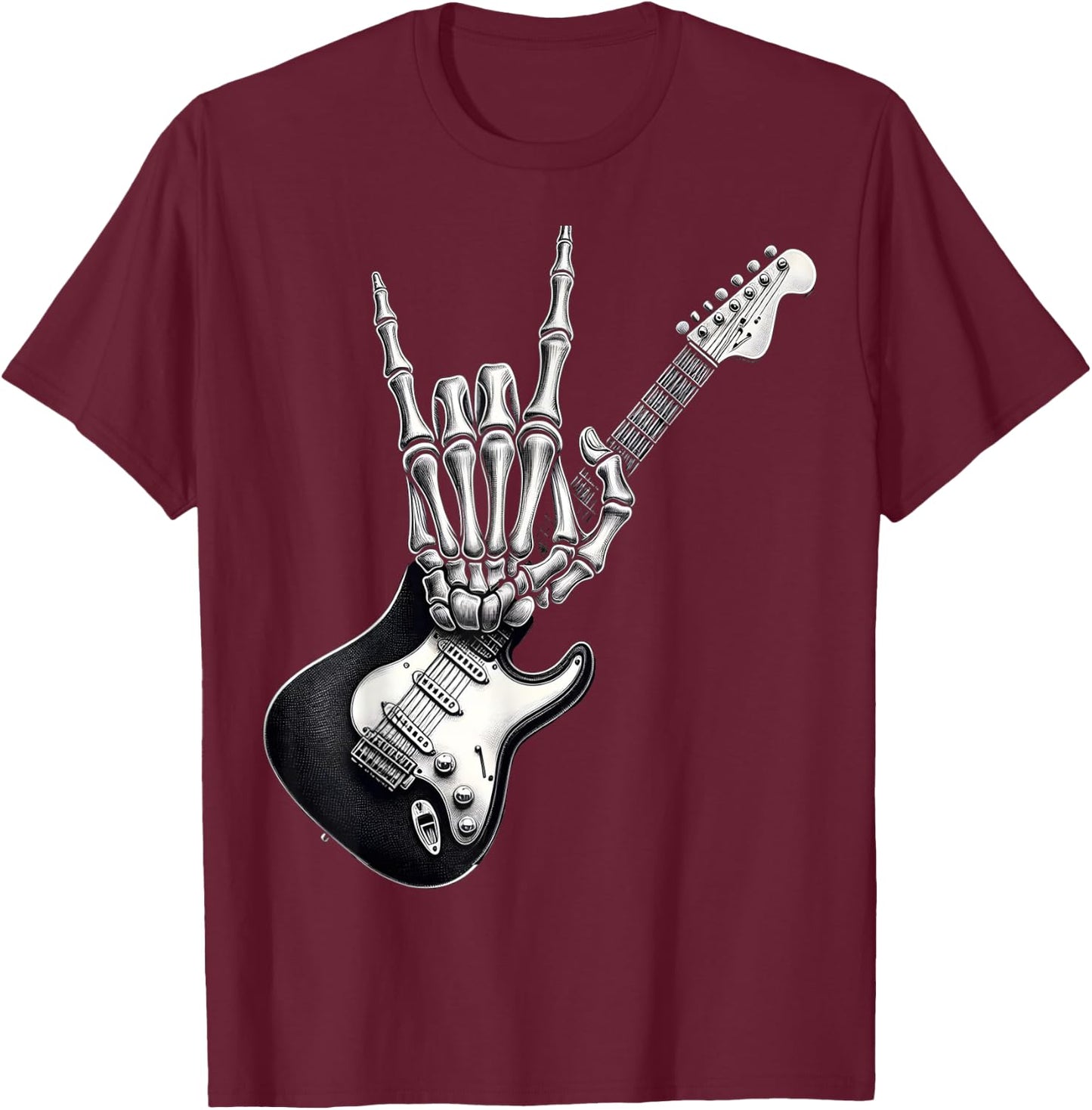 Old Rock On Skeleton Hand Cool Style Rock , Black, S T-Shirt - T-Shirt | Maroon