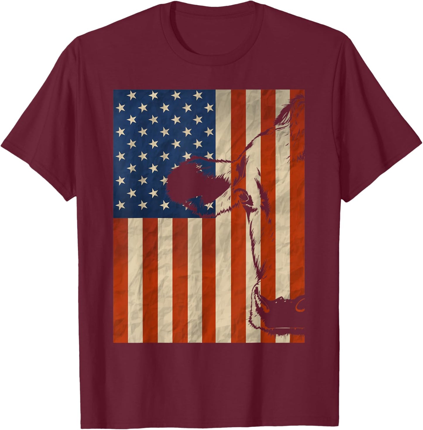 Cow American Flag Cattle Animal Lover Patriotic 4th of July T-Shirt - T-Shirt | Maroon