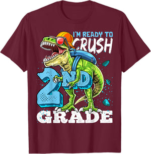 Ready To Crush 2nd Grade T Rex Dinosaur Back to School Boys T-Shirt - T-Shirt | Maroon