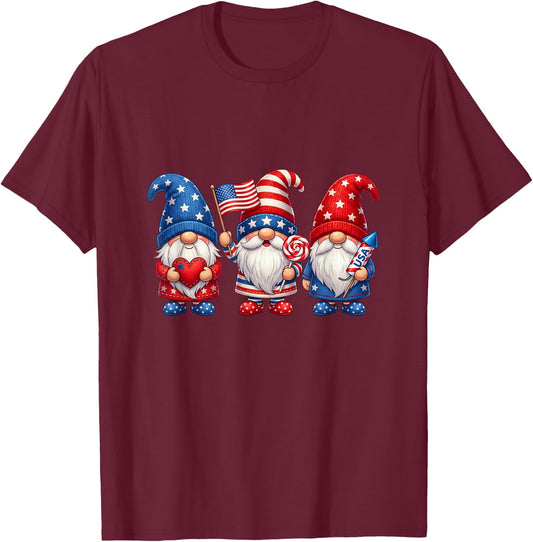 Patriotic Gnomes 4th of July Funny Gnome USA American Flag T-Shirt - T-Shirt | Maroon