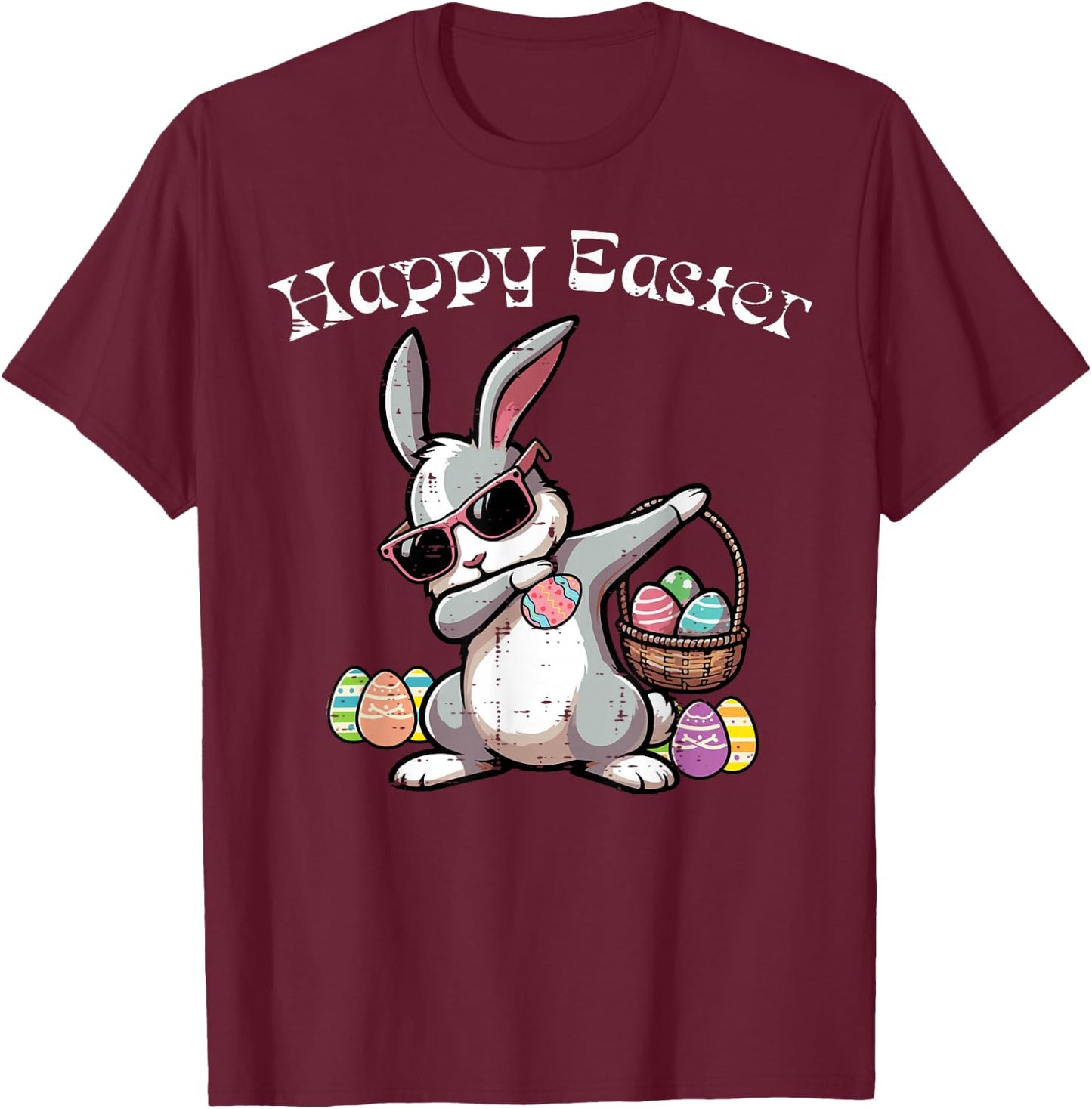 Happy Easter Dabbing Bunny Rabbit Girls Kids Toddler Women T-Shirt - T-Shirt | Maroon