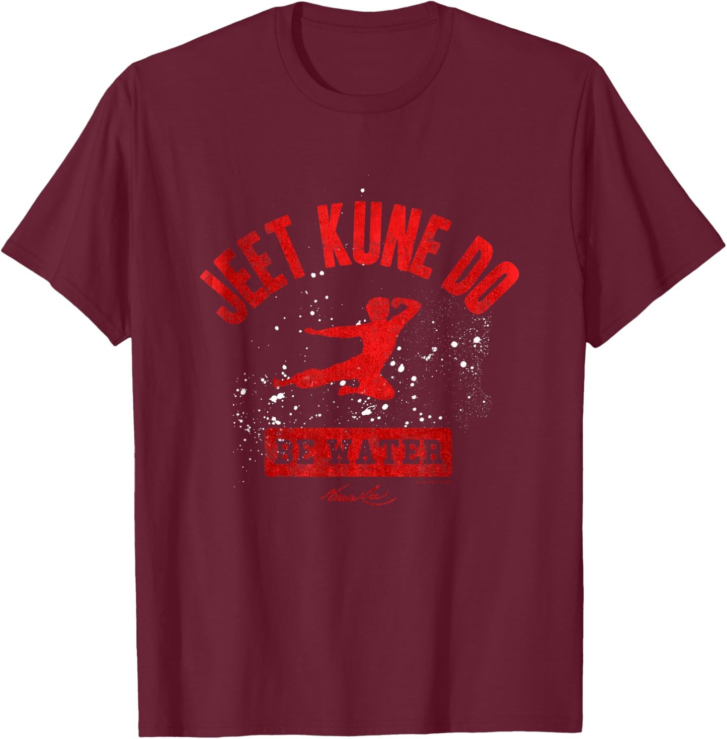 Bruce Lee Jeet Kune Do Be Water Flying Kick Silhouette , Black, S T-Shirt - T-Shirt | Maroon