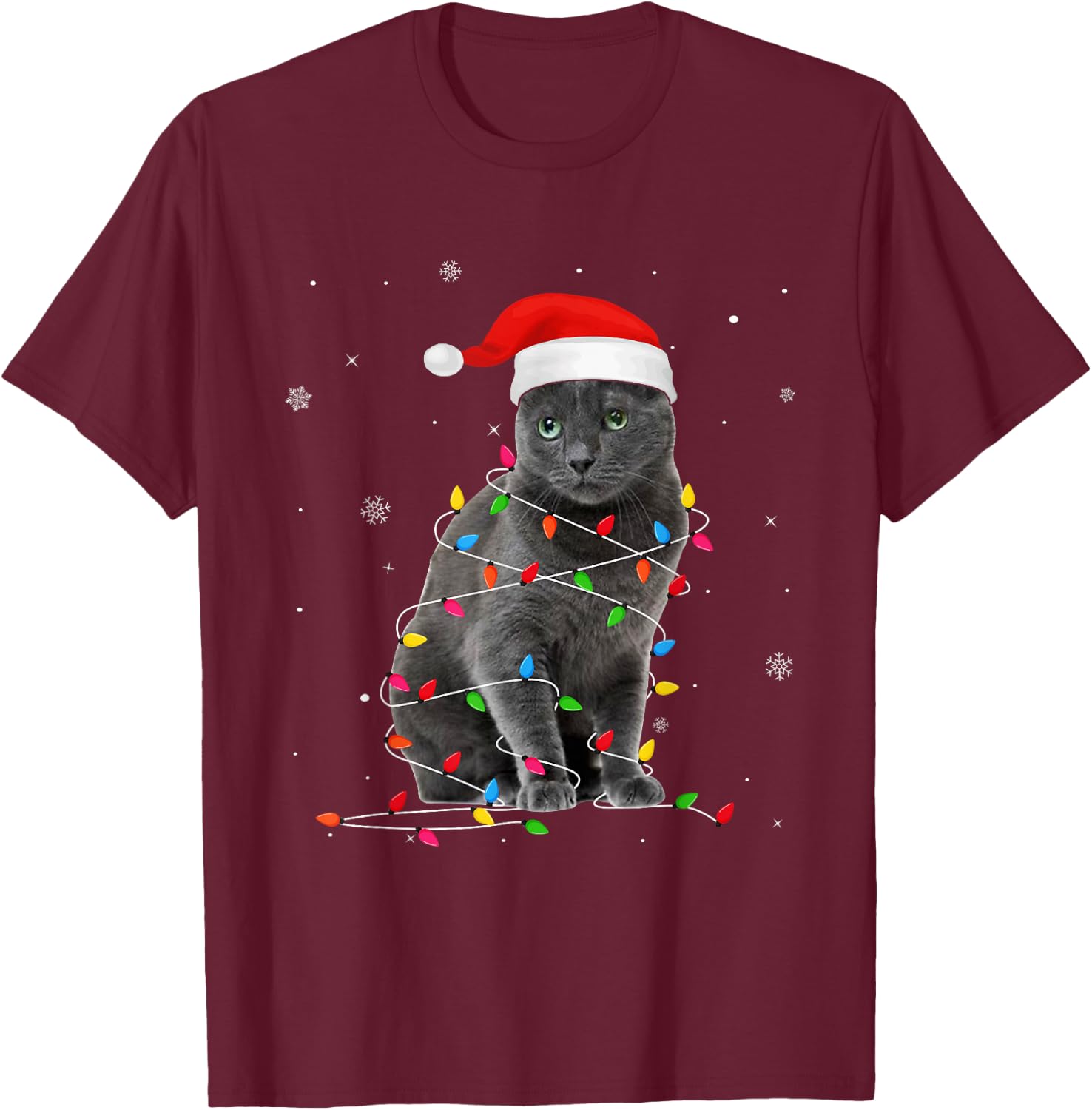 Funny Russian Blue Christmas Light Cat Dad Cat Mom Women Kids T-Shirt - T-Shirt | Maroon