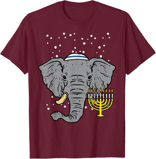 Hanukkah Elephant Chanukah Jewish Men Women Kids Boys Girls T-Shirt - T-Shirt | Maroon