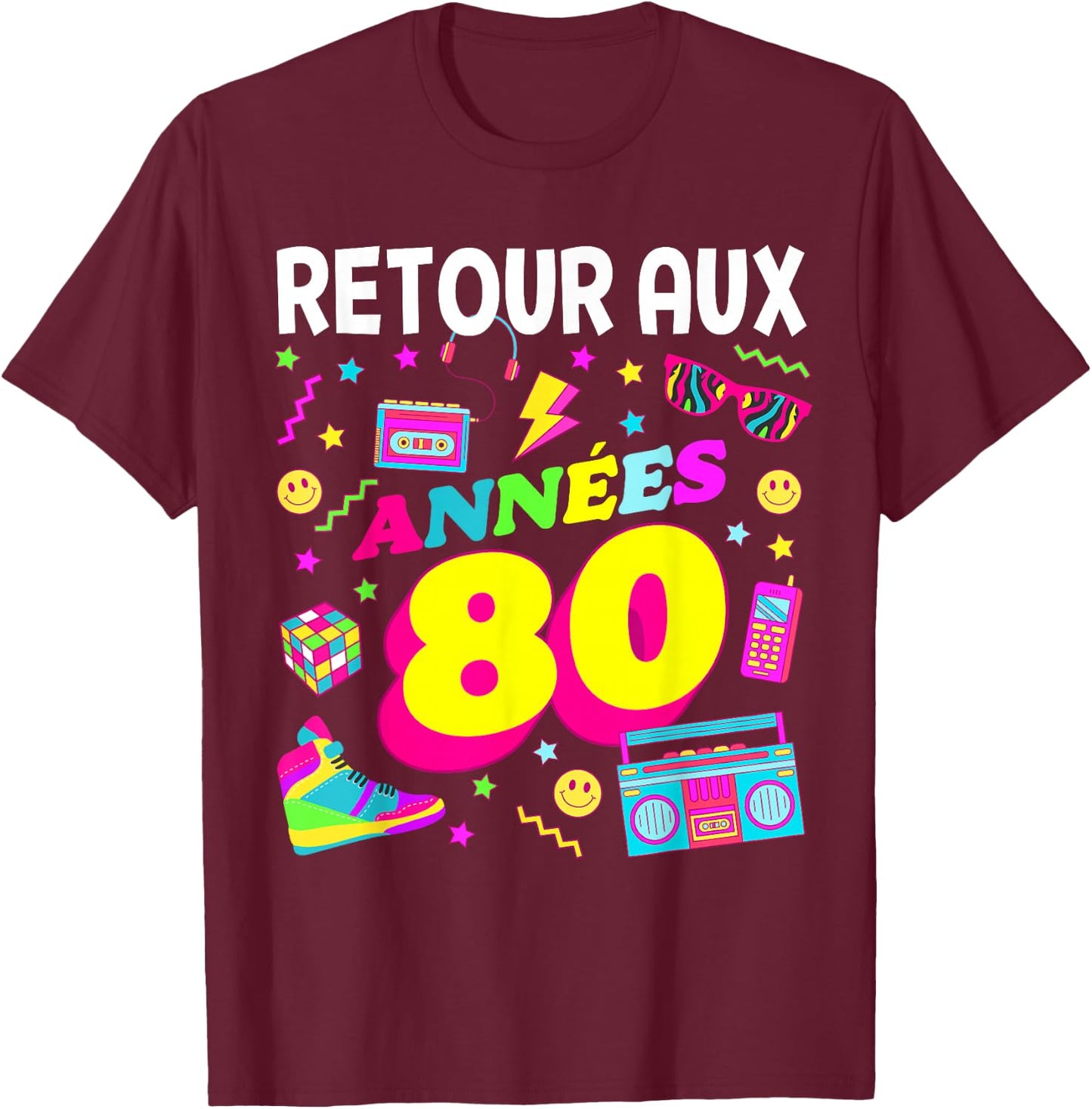 Party 80s Birthday Party 80s Retro Style , Black, S T-Shirt - T-Shirt | Maroon