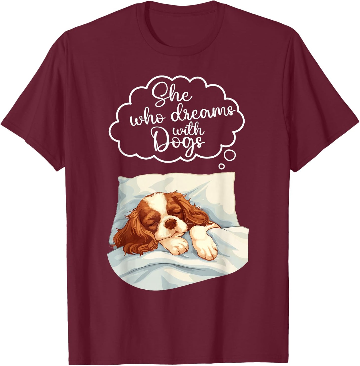 Cavalier King Charles Spaniel Dog Nightgown Pajama T-Shirt - T-Shirt | Maroon