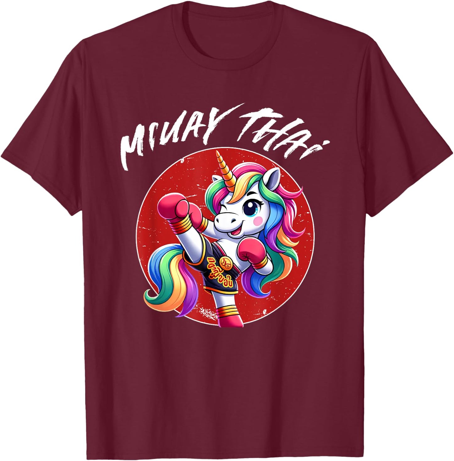 Cute Thai Boxing and Muay Thai Unicorn T-Shirt - T-Shirt | Maroon