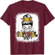 Bleached Softball Sister Leopard Messy Bun Funny Mothers Day T-Shirt - T-Shirt | Maroon