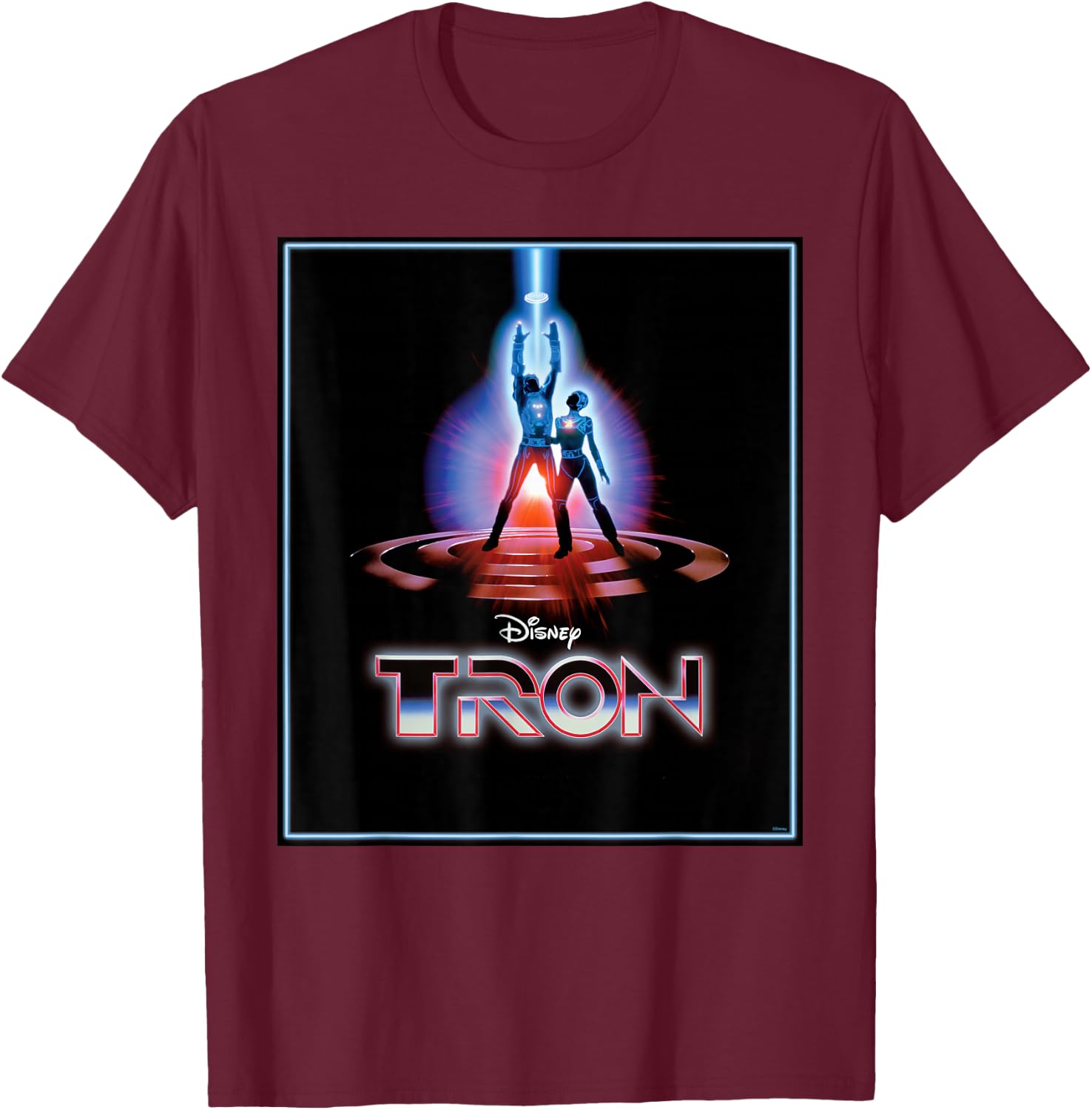 Disney TRON Official 1982 Original Movie Poster Art and Logo , black T-Shirt - T-Shirt | Maroon
