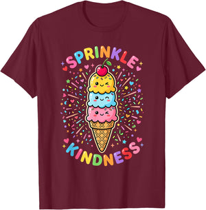 Sprinkle Kindness Kawaii Ice Cream Cone Cute Be Kind T-Shirt - T-Shirt | Maroon