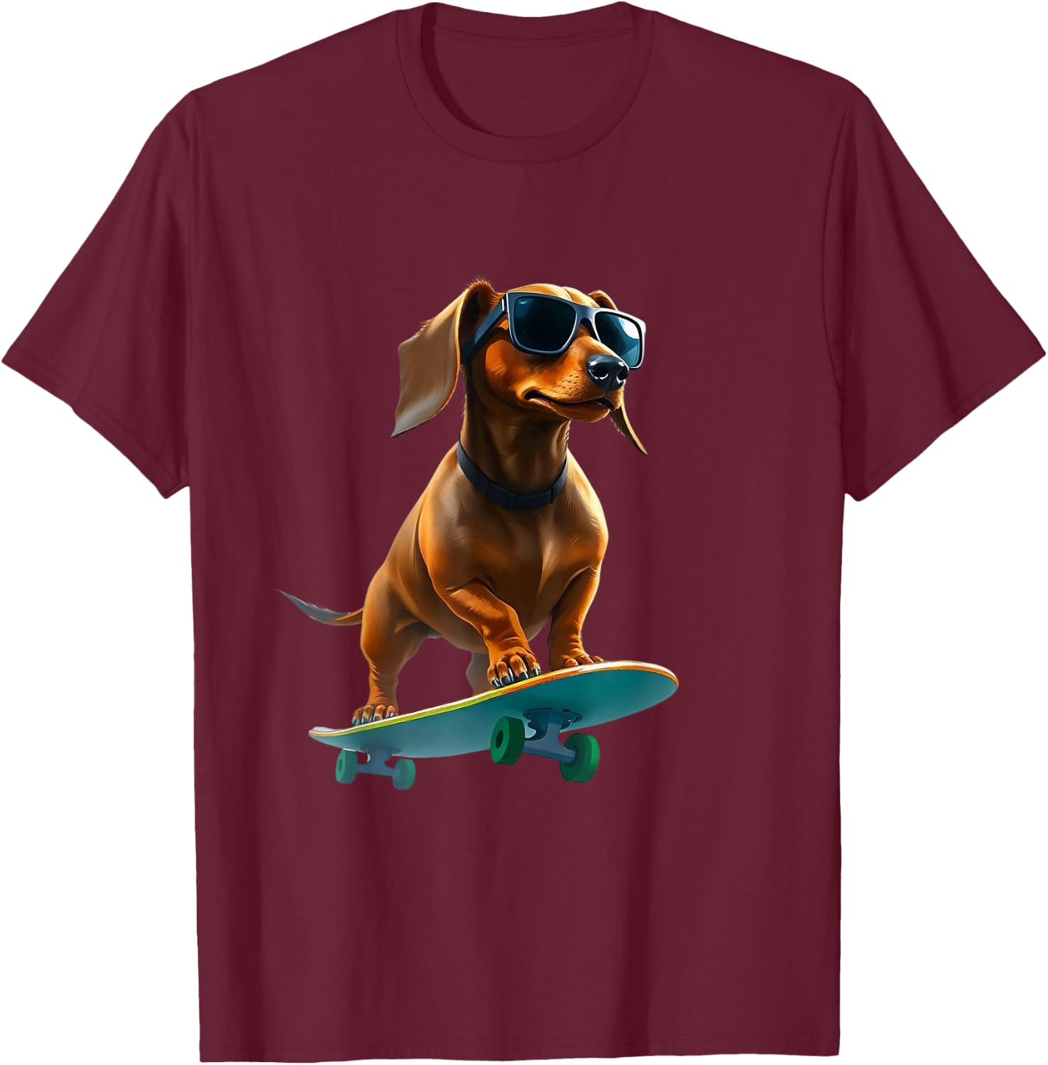 Badger on Skateboard - Funny Dog , Black, S T-Shirt - T-Shirt | Maroon