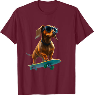 Badger on Skateboard - Funny Dog , Black, S T-Shirt - T-Shirt | Maroon