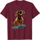 Badger on Skateboard - Funny Dog , Black, S T-Shirt - T-Shirt | Maroon