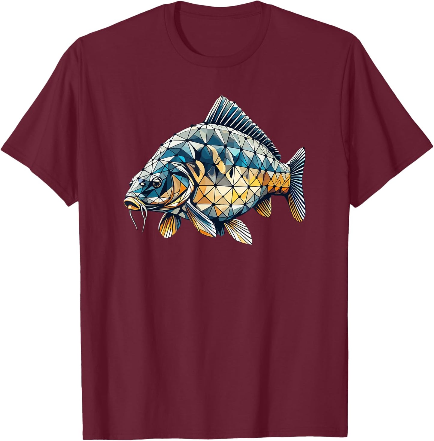 Geometric Art Fishing Carp Fisherman Carps T-Shirt - T-Shirt | Maroon