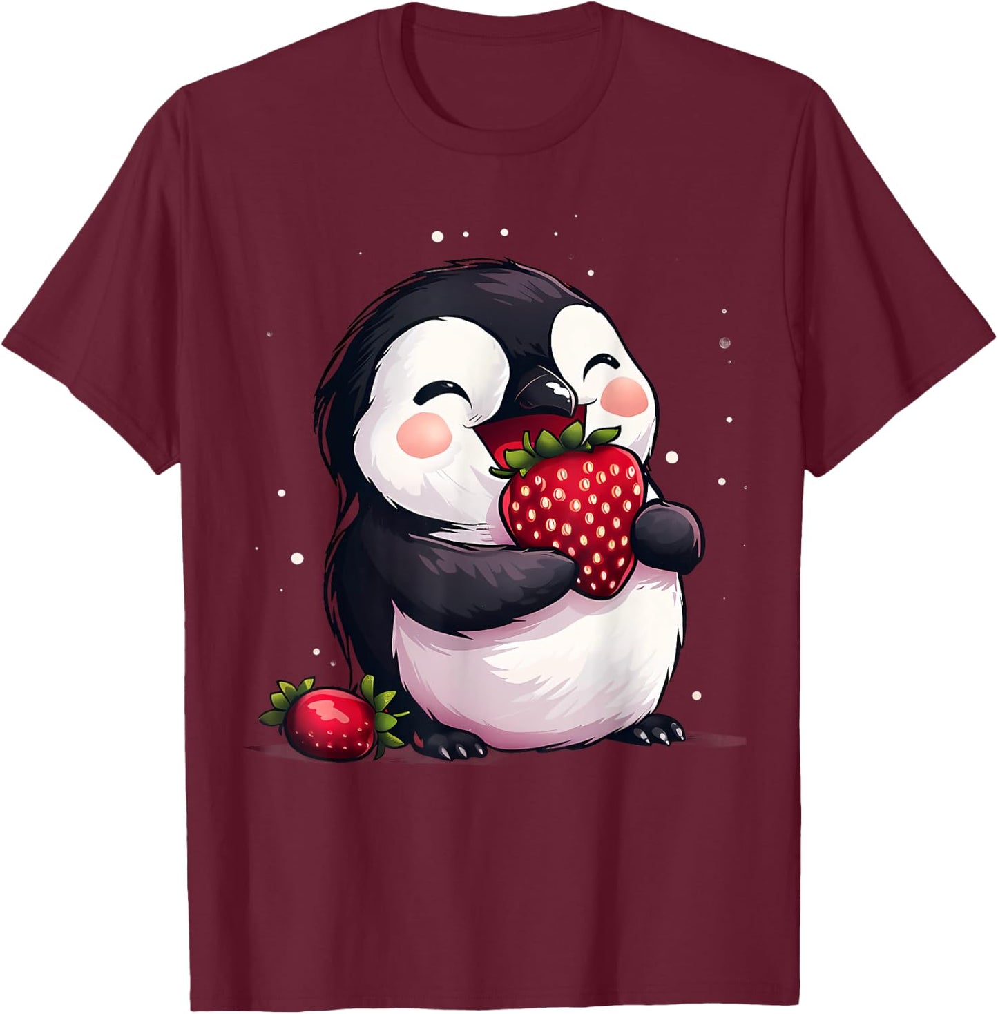 Strawberry Penguin Strawberry Fruit Animal Art Artwork T-Shirt - T-Shirt | Maroon