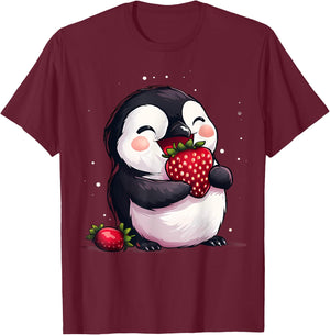 Strawberry Penguin Strawberry Fruit Animal Art Artwork T-Shirt - T-Shirt | Maroon