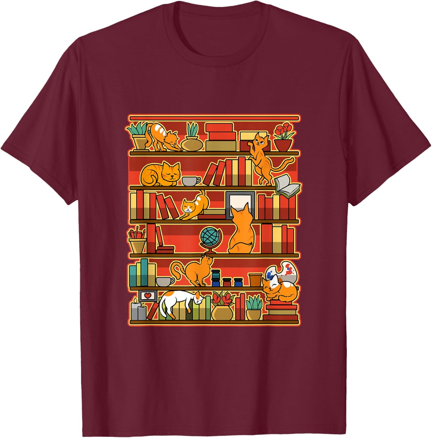 Kittens, Cats, Art, Library and Books Funny Gift T-Shirt - T-Shirt | Maroon