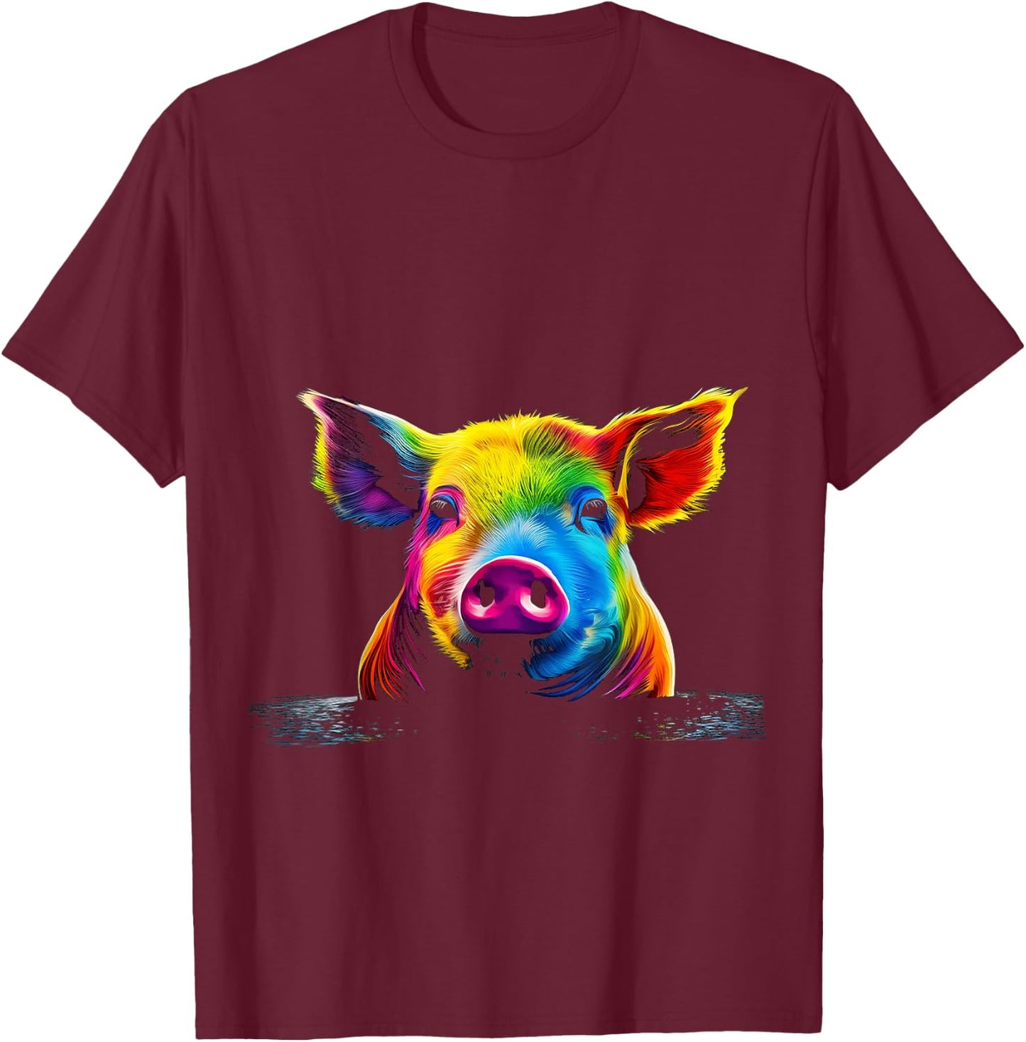 Pig Art Cute Colorful Animal Painting Graphic Pig T-Shirt - T-Shirt | Maroon