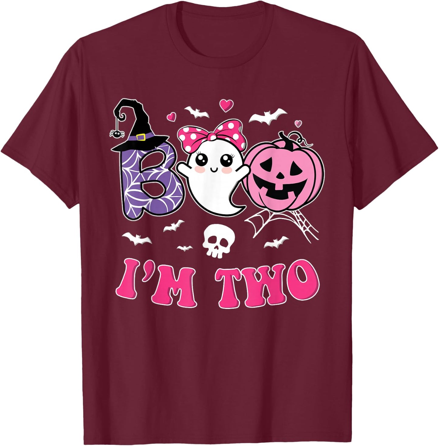 Groovy Halloween Ghost Boo I'm Two Year 2nd Birthday Girl T-Shirt - T-Shirt | Maroon
