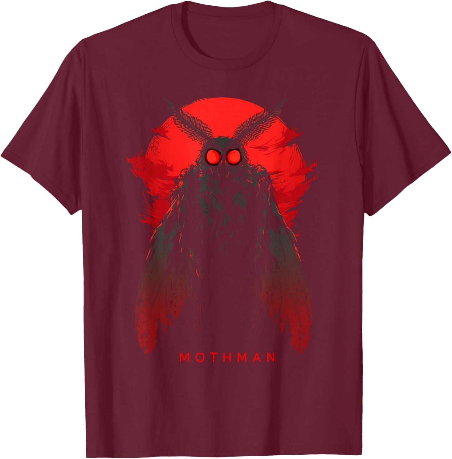WEST VIRGINIA MOTHMAN CRYPTID Black Short Sleeve T Shirt S Cryptozoology Halloween T-Shirt - T-Shirt | Maroon