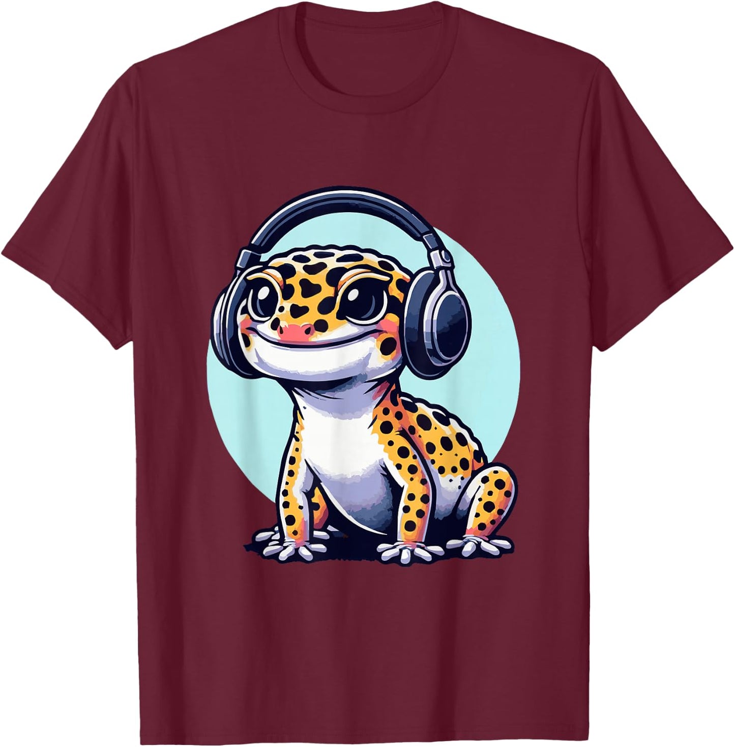 Gecko With Headset Music Musician Herpetology Leopard Gecko T-Shirt - T-Shirt | Maroon
