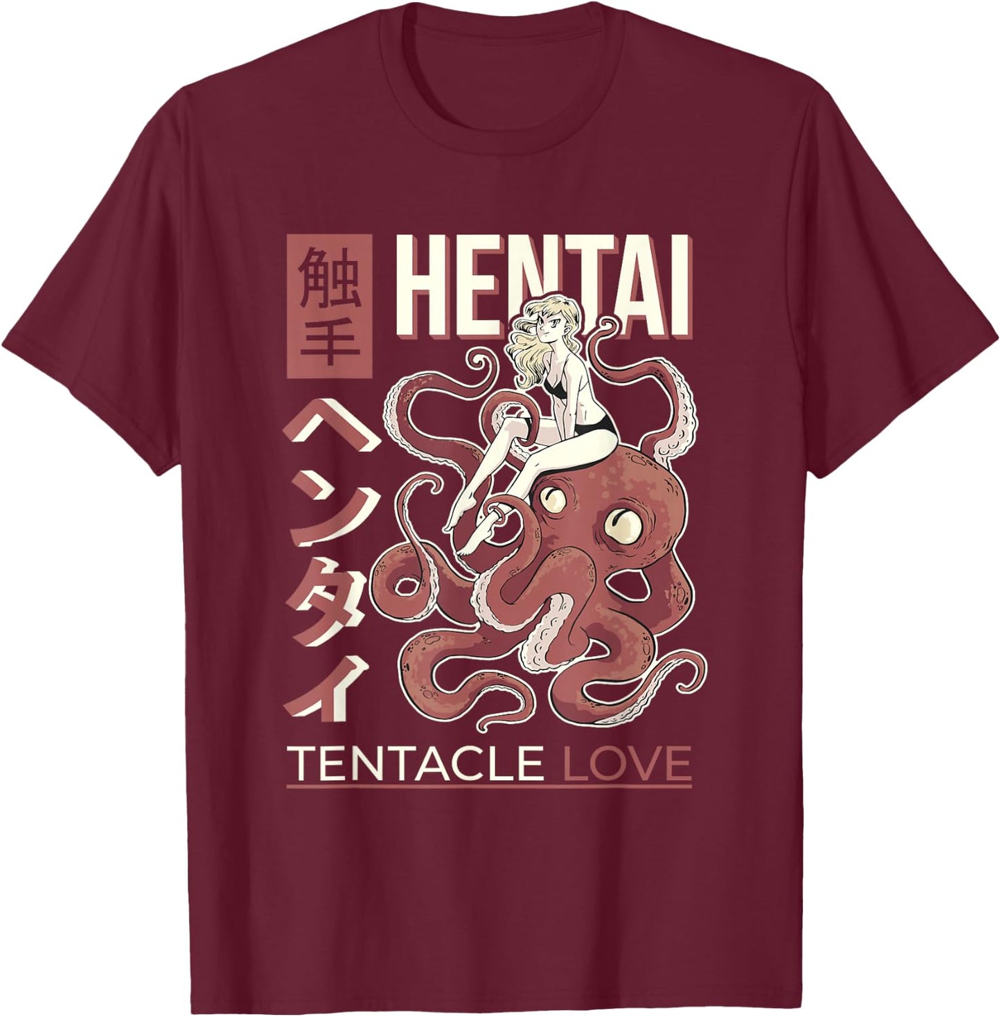 Anime Tentacle Design, Japan Anime Girl And Octopus T-Shirt - T-Shirt | Maroon