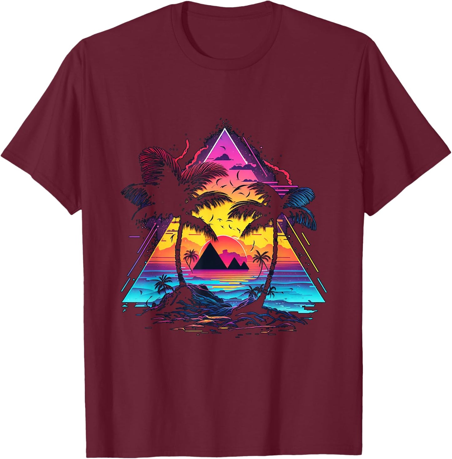 Beautiful Hawaii in Neon Colours with Palm Trees T-Shirt - T-Shirt | Maroon