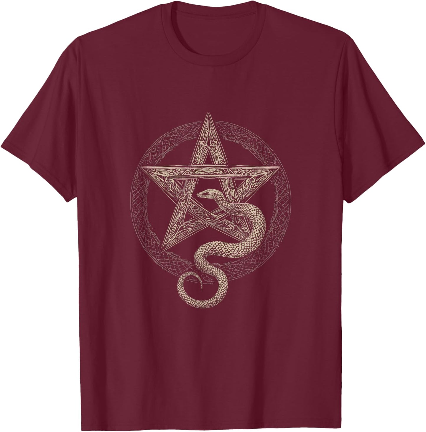 Mystical Snake with Pentagram T-Shirt - T-Shirt | Maroon