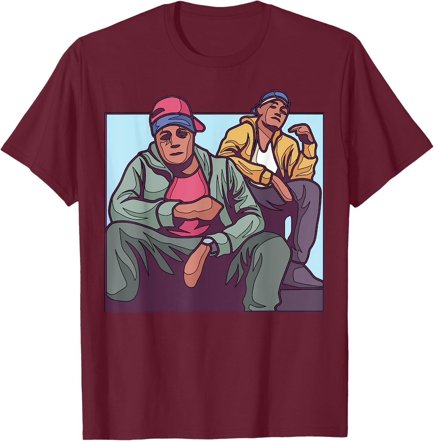 Cartoon Characters In Casual Wear For Adults T-Shirt - T-Shirt | Maroon