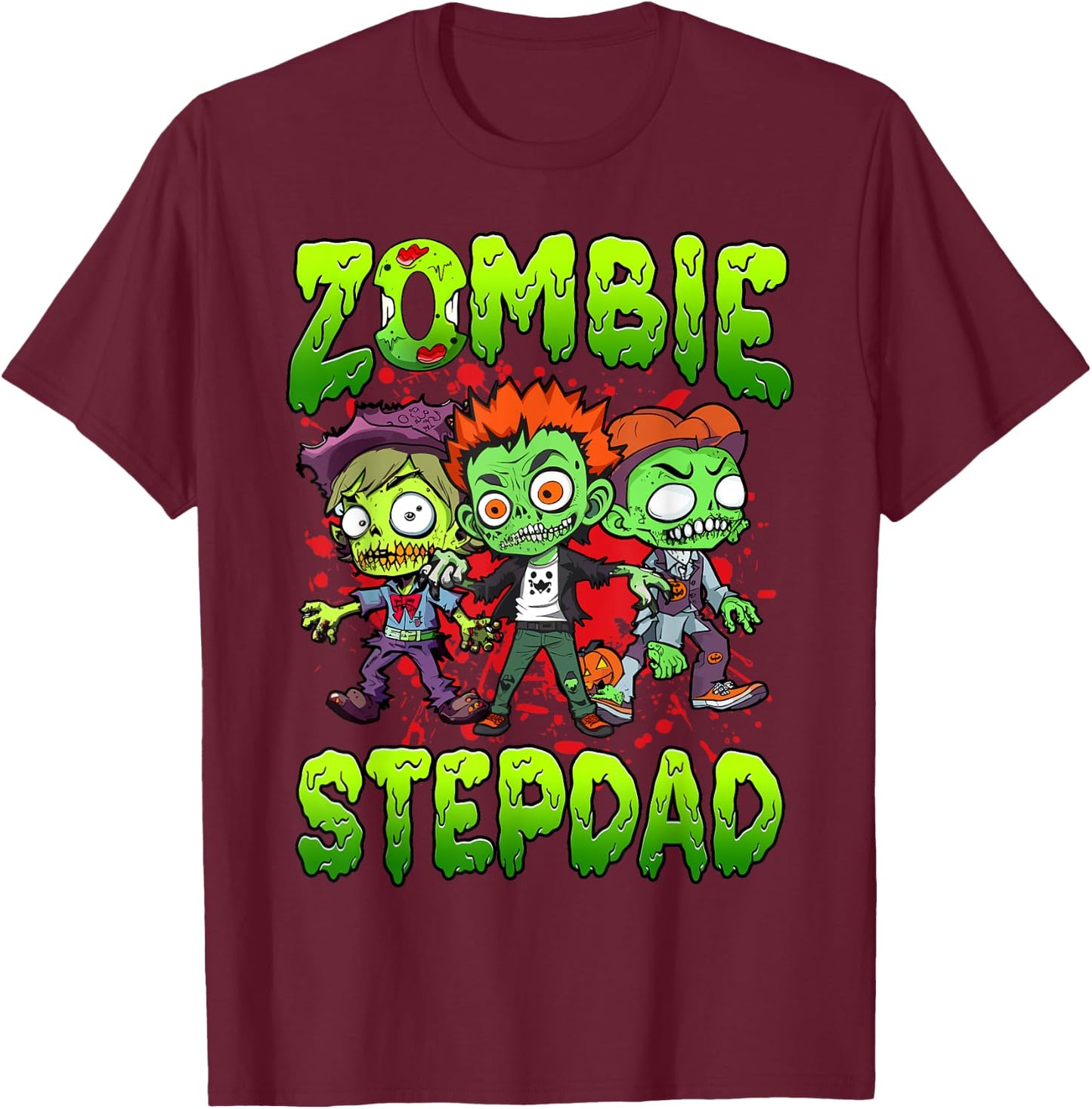 Zombie Stepdad Halloween Costume Family Matching T-Shirt - T-Shirt | Maroon