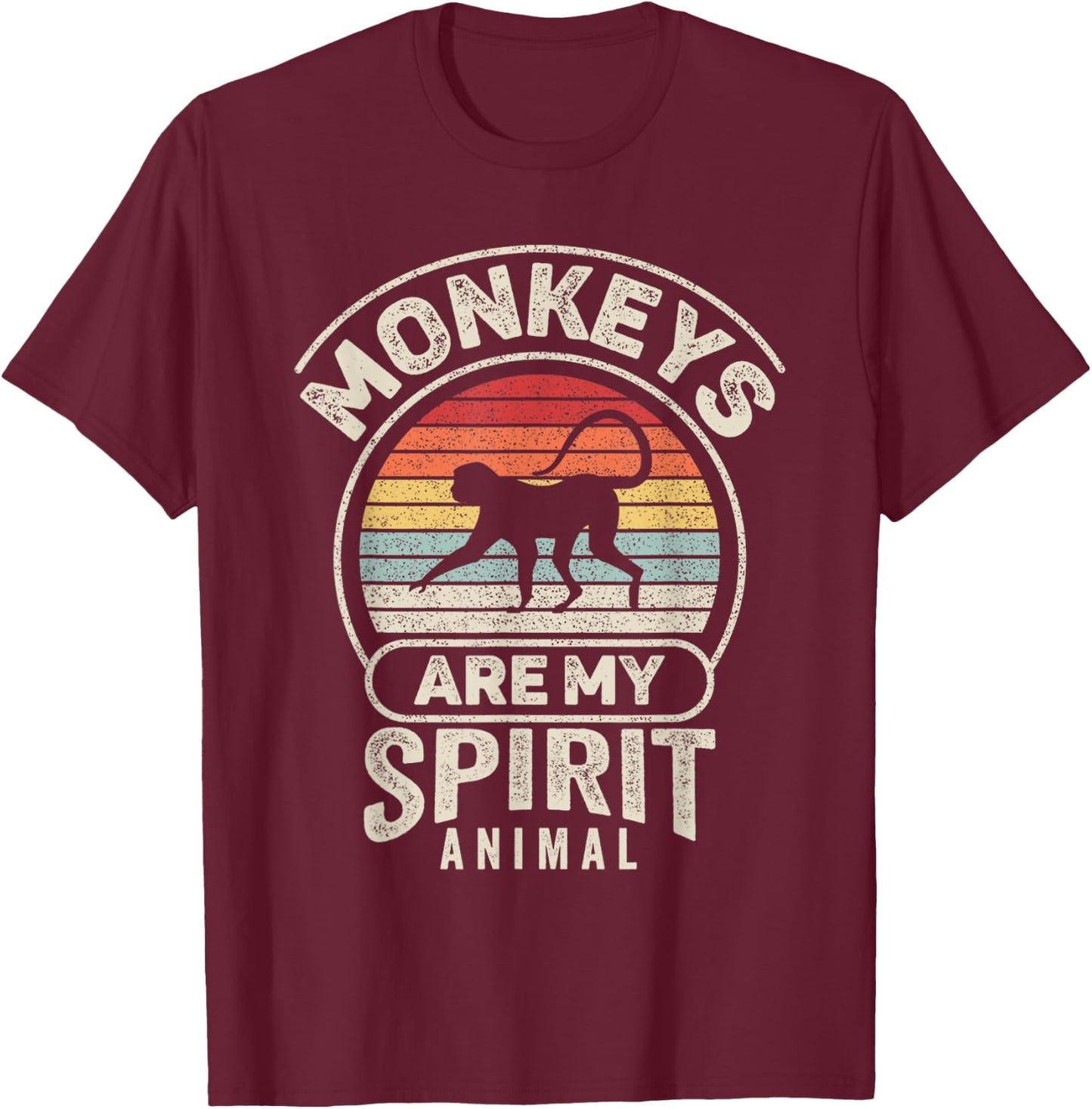 Retro Monkeys Are My Spirit Animal Monkey Lover T-Shirt - T-Shirt | Maroon