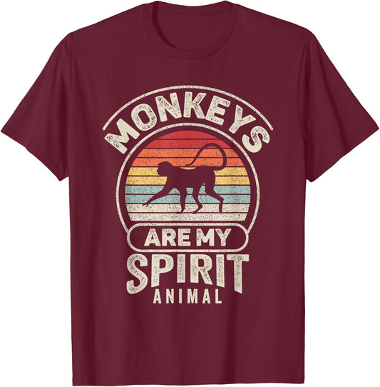 Retro Monkeys Are My Spirit Animal Monkey Lover T-Shirt - T-Shirt | Maroon