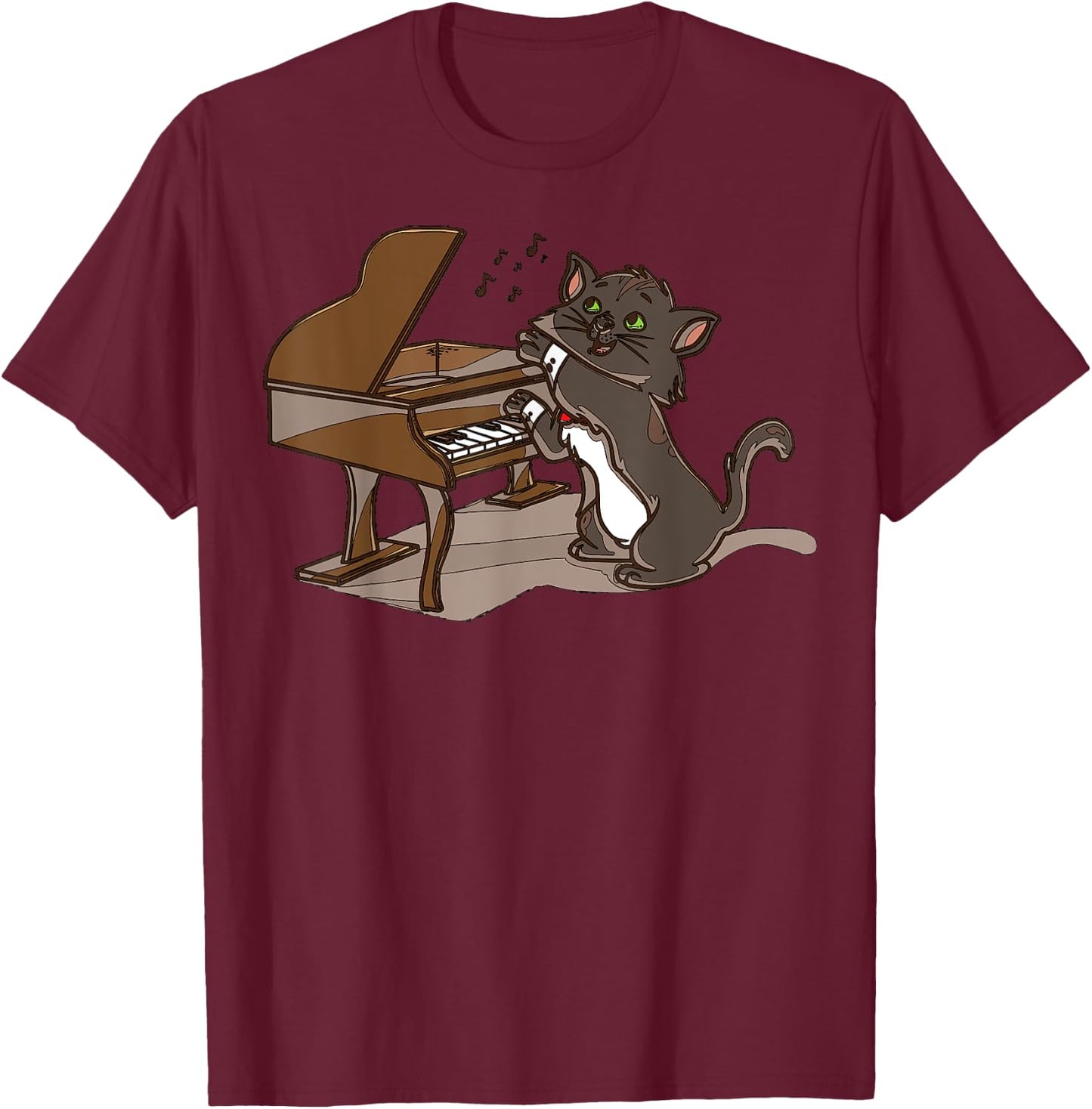 Cartoon Mouse Playing Piano Cute Illustration For Kids T-Shirt - T-Shirt | Maroon