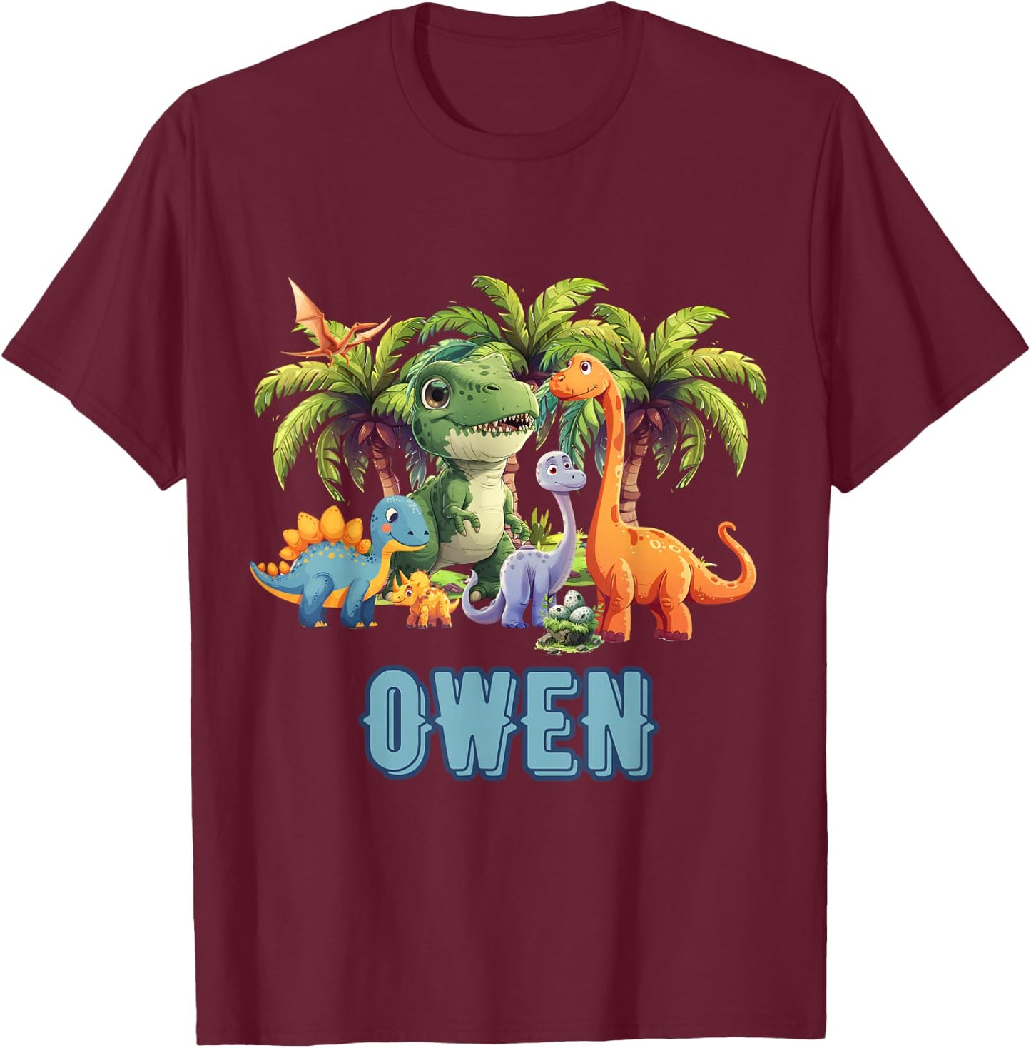 OWEN Dinosaur Personalized Custom First Name Toddler Fun T-Shirt - T-Shirt | Maroon