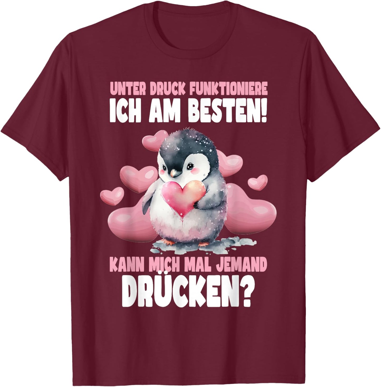 Pinguin Pinguine für Kinder, Damen & Mädchen in Schwarz, Größe S, , Kurzarm, Klassisch geschnitten, Hochwertige Verarbeitung, Pinguin Theme, Weihnachten, Geburtstag T-Shirt - T-Shirt | Maroon