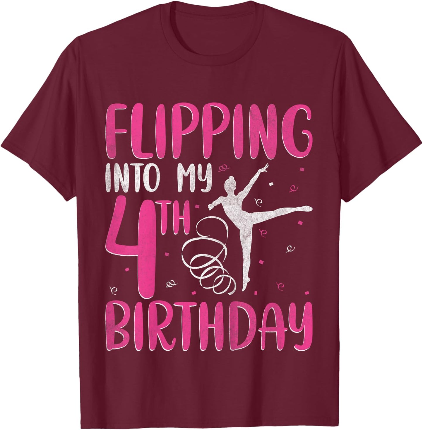 Gymnast Flipping Into 4th Birthday Gymnastics 4 Years Old T-Shirt - T-Shirt | Maroon